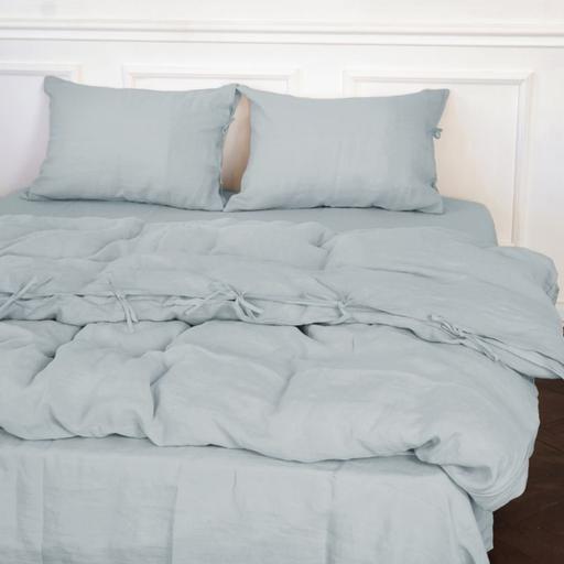 Комплект постельного белья MirSon Natural Linen Caspian лен полуторный серо-голубой (2200008248222) - фото 1