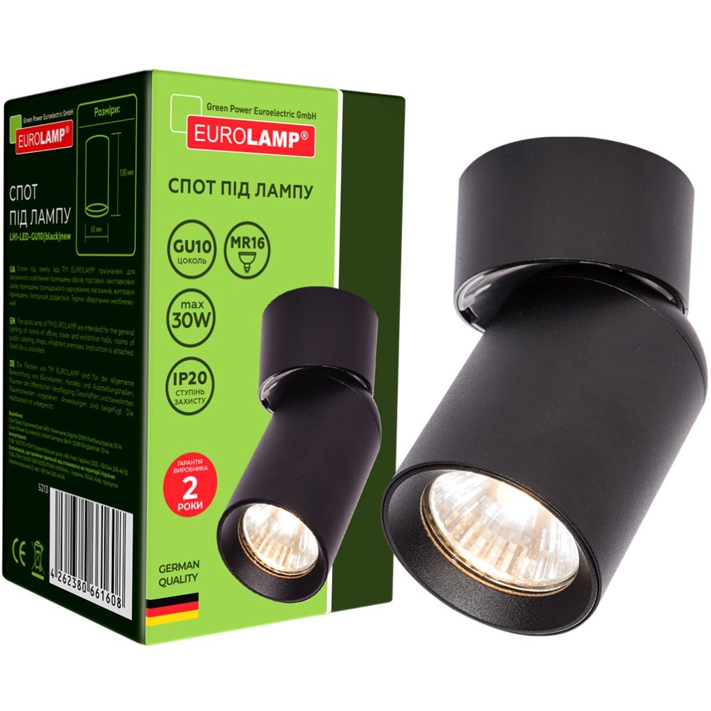 Світильник спот для ламп Eurolamp 1 х 30 Вт GU10 чорний (LH1-LED-GU10(black)new) - фото 1