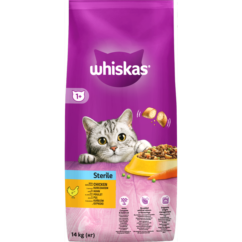 Сухой корм для стерилизованных котов Whiskas, с курицей, 14 кг - фото 1