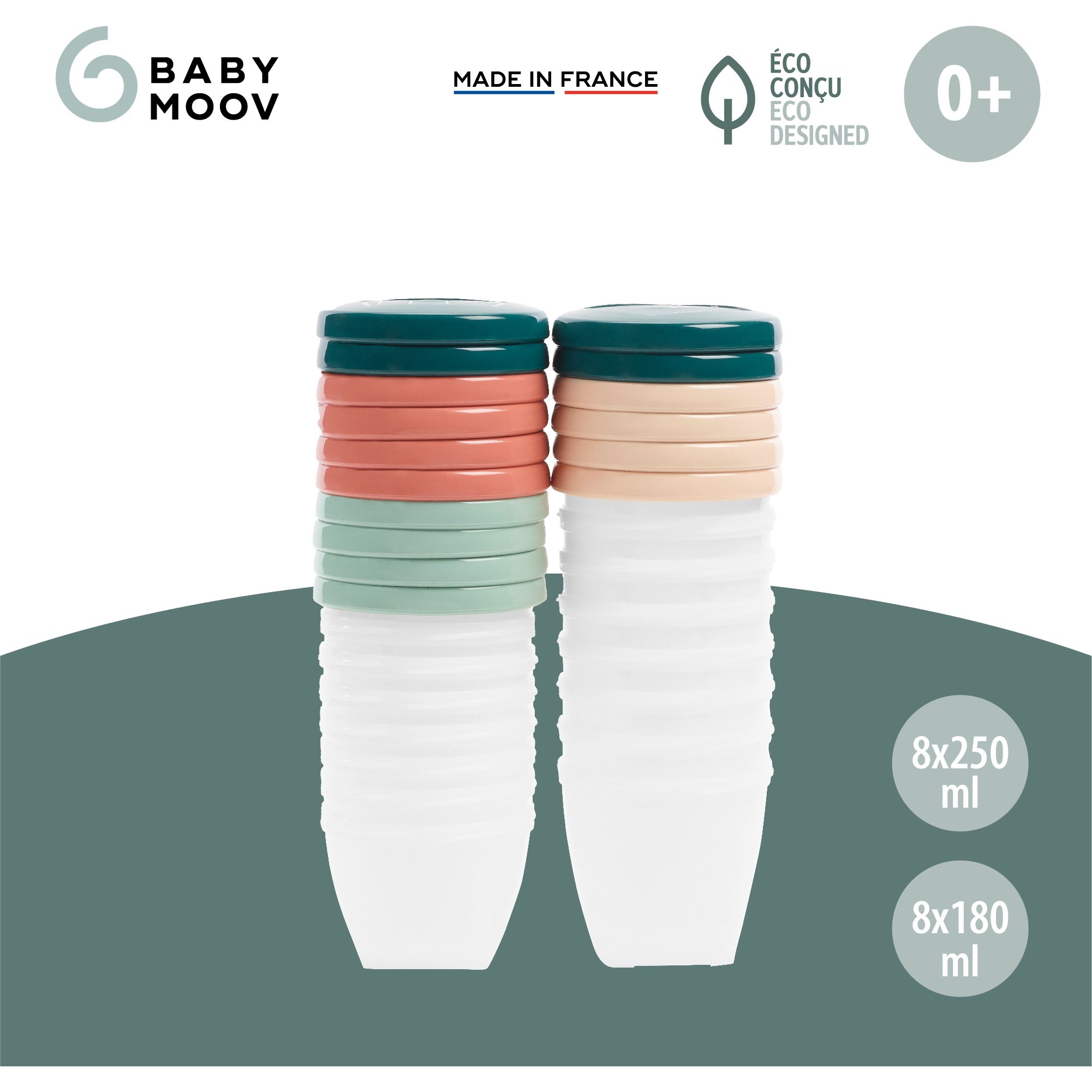 Набір контейнерів для їжі Babymoov Babybols Kit 8 шт. по 250 мл + 8 шт. 180 мл, разноцветные (A004316) - фото 3