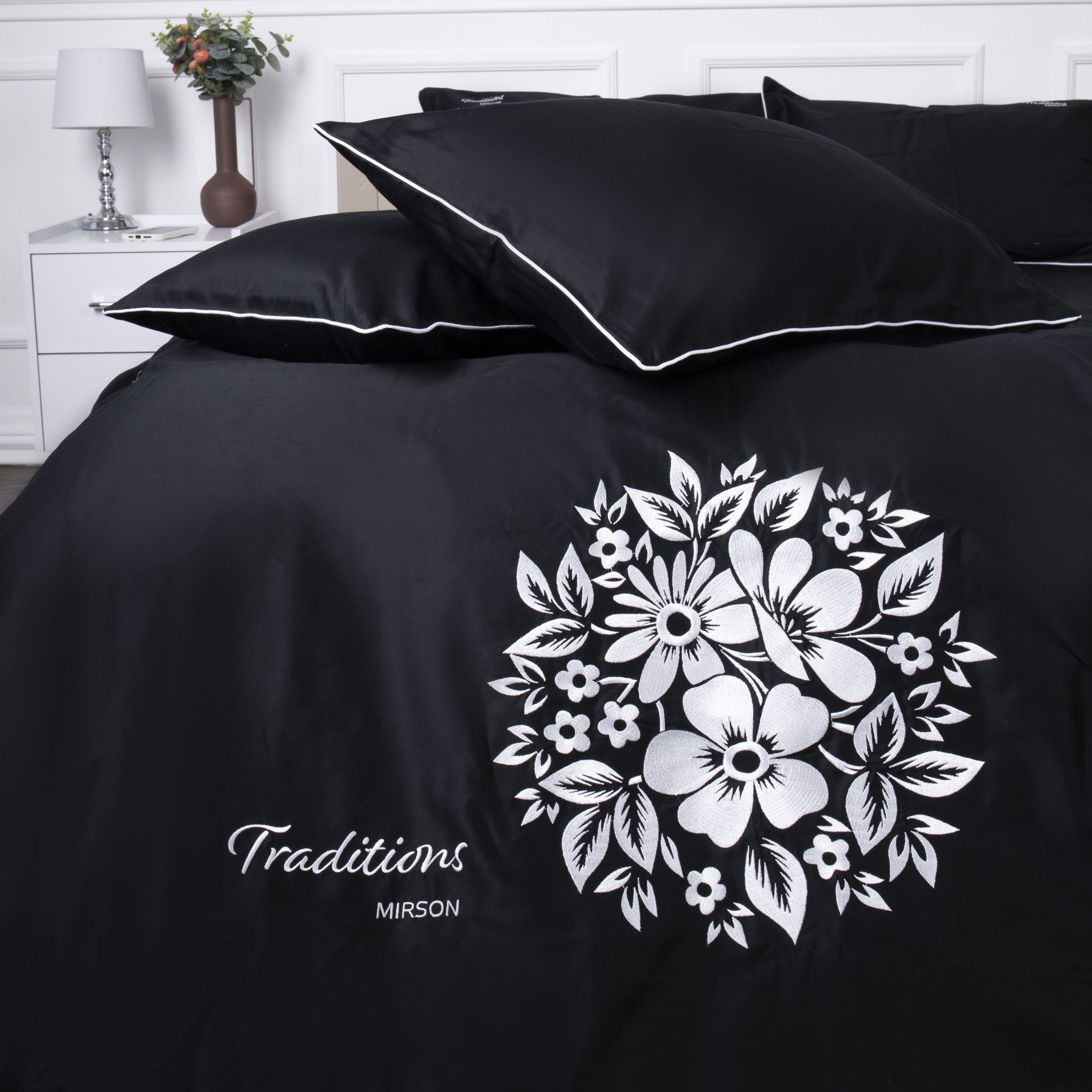 Підковдра MirSon Traditions 0055 Сатин Elit Black Pearl 143х210 см (2200008706128) - фото 1