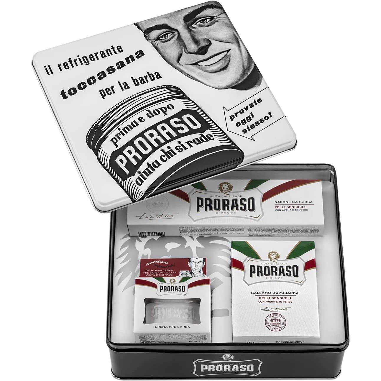 Подарочный винтажный набор Proraso Toccasana деликатное бритье и уход для чувствительной кожи в металлической коробке - фото 1