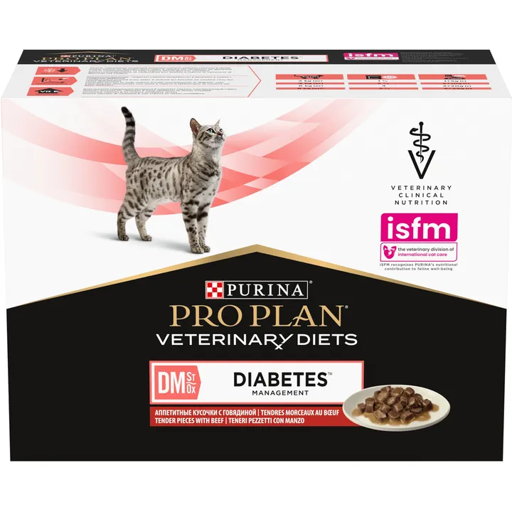 Набор паучей Purina Pro Plan Diet DM St/Ox Diabetes Managment для регулирования глюкозы кусочки в соусе с говядиной 10 шт. х 85 г - фото 2