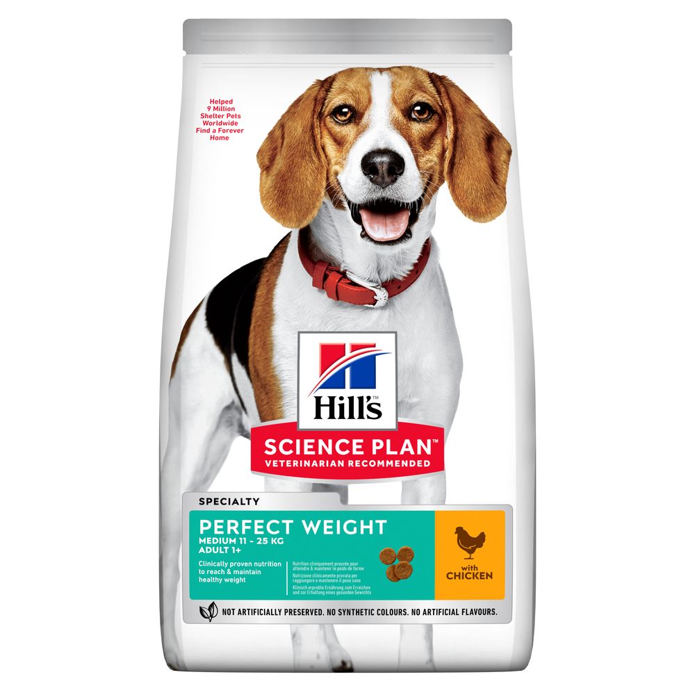 Сухой корм для взрослых собак средних пород Hill's Science Plan Adult Perfect Weight Medium Breed, для поддержания веса, с курицей, 2 кг (604296) - фото 1