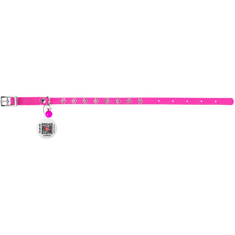 Нашийник для котів Waudog Glamour Квіточка, шкіряний, з еластичною вставкою, зі стразами, 22-30х0,9 см, рожевий - фото 2