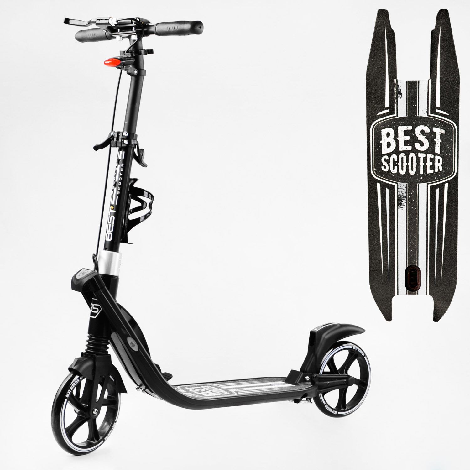 Самокат Best Scooter складной 64х16х93-103 см Черно-белый 000231310 - фото 2