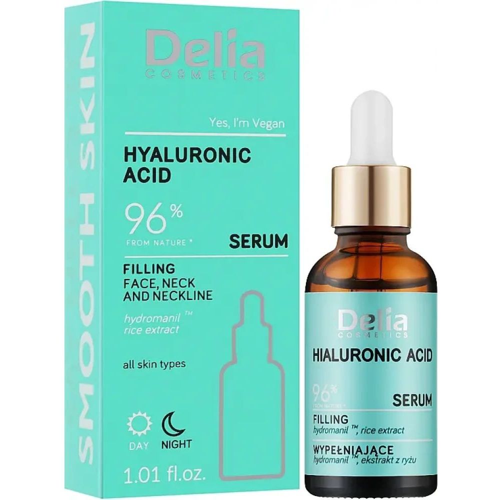 Увлажняющая сыворотка для лица, шеи и зоны декольте Delia Cosmetics Serum с гиалуроновой кислотой 30 мл - фото 1