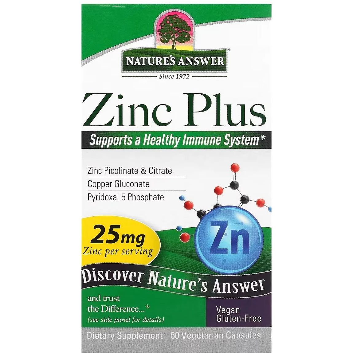 Цинк плюс Nature's Answer Zinc Plus 25 мг 60 вегетарианских капсул - фото 2