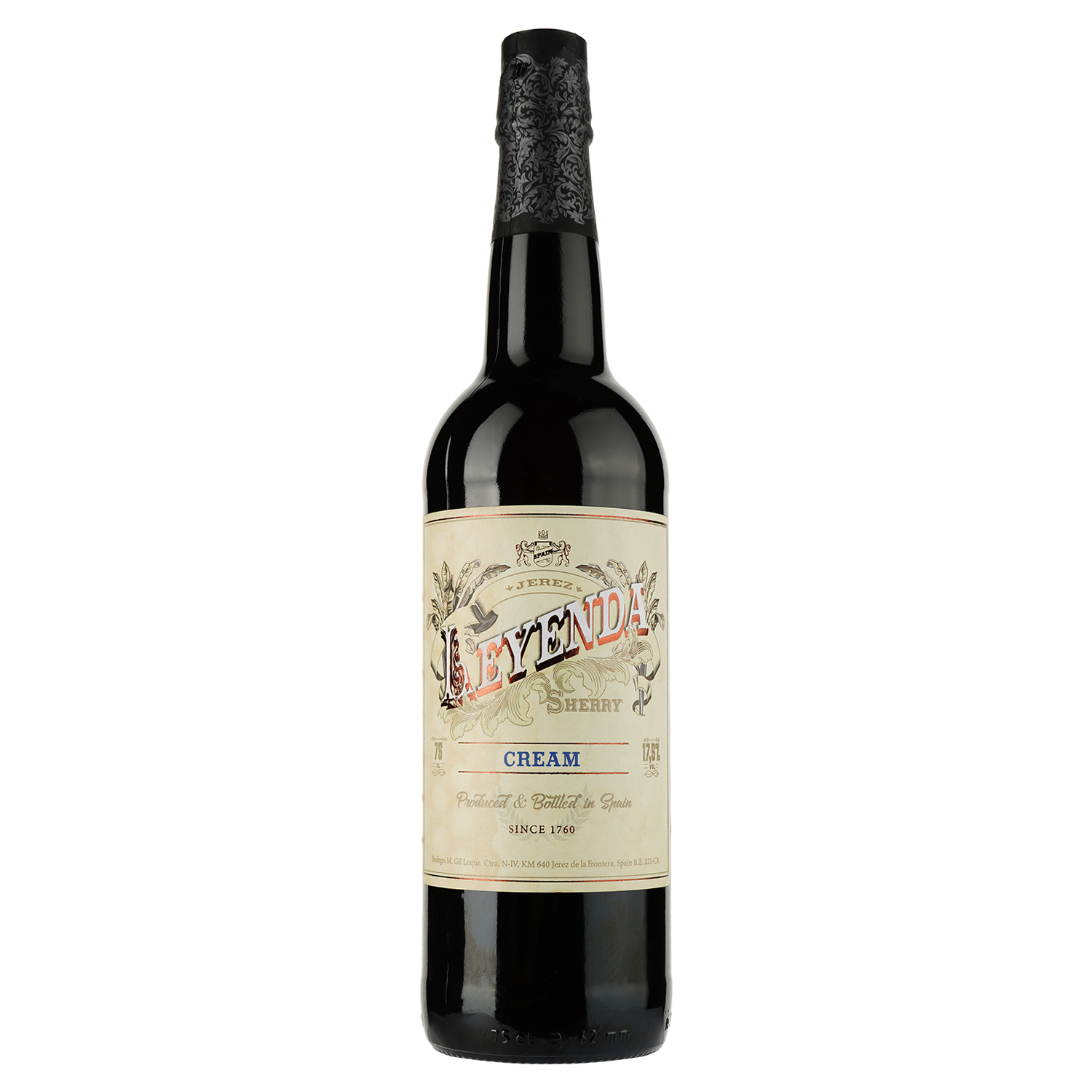 Вино Valdespino Cream Leyenda, херес, біле кріплене, 17,5%, 0,75 л - фото 1