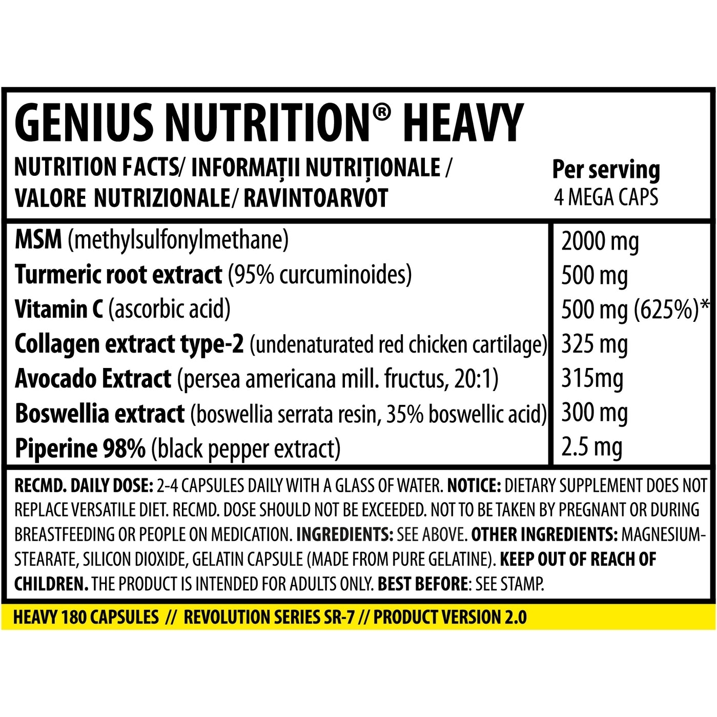 Для суставов и связок Genius Nutrition Heavy 180 капсул - фото 2