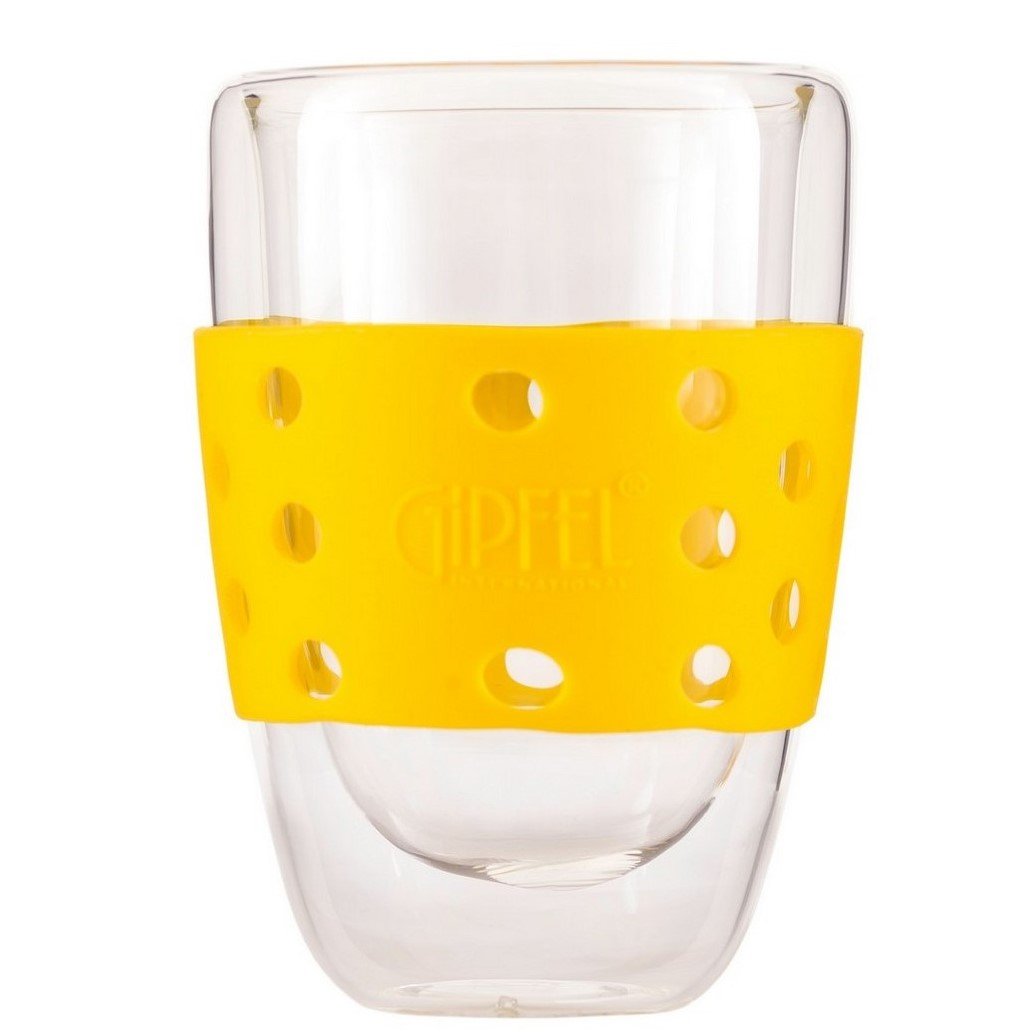 Склянка скляна з подвійними стінками Gipfel Luminossi з силіконовим тримачем 300 мл жовта (7156) - фото 1