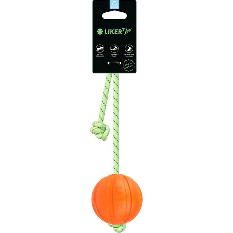 Мячик Liker 7 Lumi на шнуре, 7 см, оранжевый (6283) - фото 1