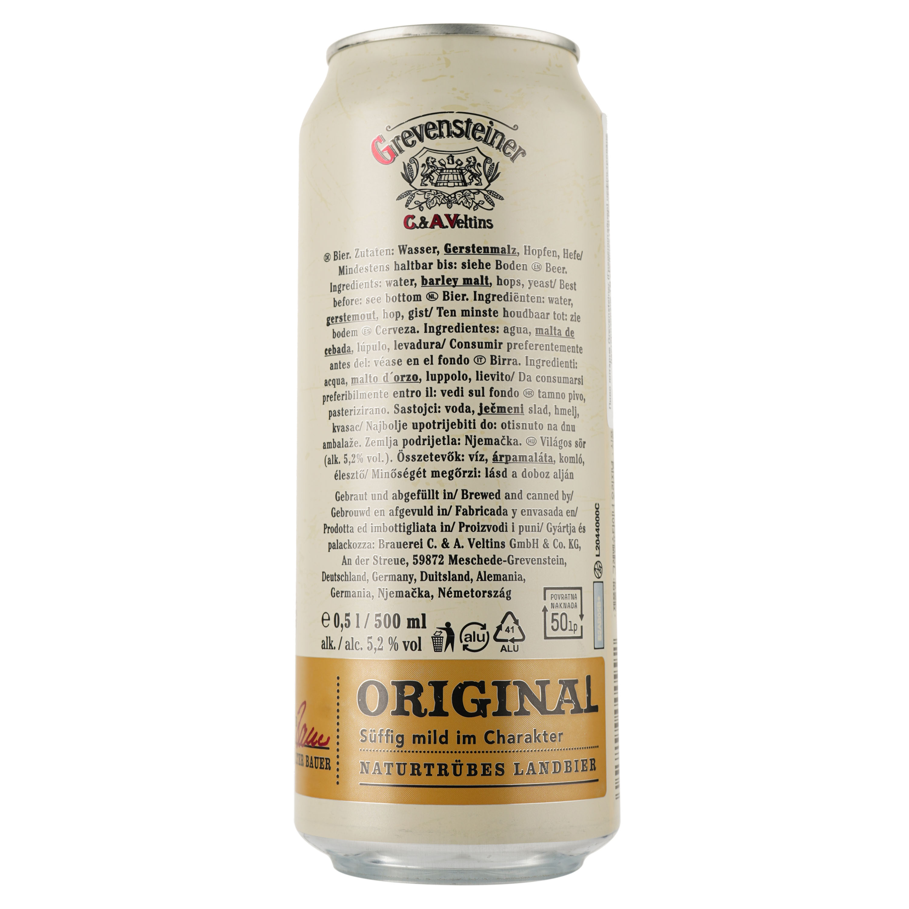 Пиво Grevensteiner Original 5.2% світле бурштинове 0.5 л з/б - фото 2