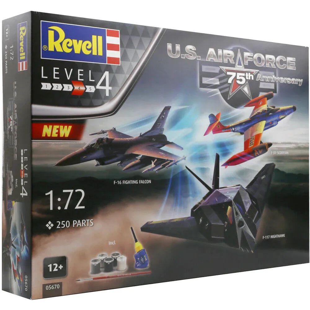 Збірна модель Revell набір до 75-ї річниці US Air Force 3 літаки масштаб 1:72, 250 деталей (RVL-05670) - фото 1