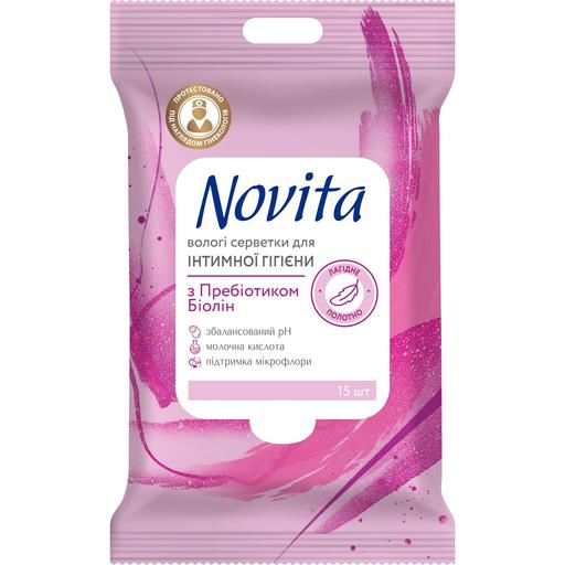 Влажные салфетки Novita Intimate Soft с еврослотом 15 шт. - фото 1