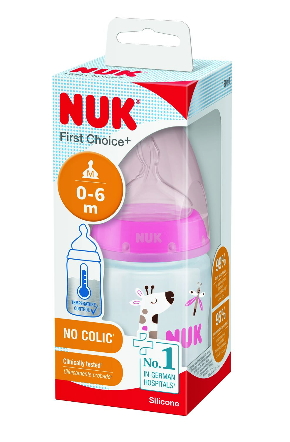 Пляшечка для годування NUK First Choice Plus Жираф, з силіконовою соскою, 150 мл, рожевий (3952399) - фото 2