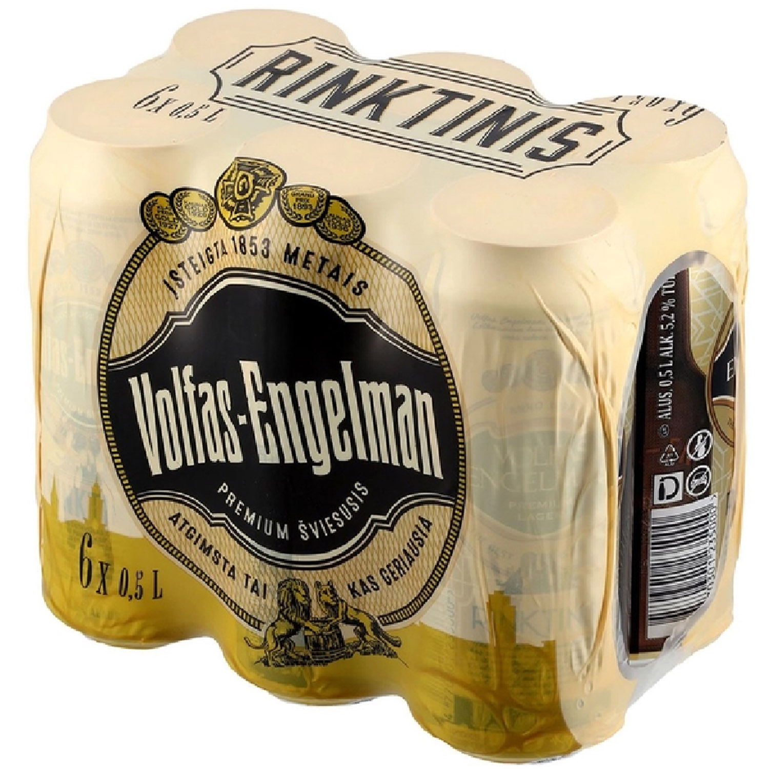 Пиво Volfas Engelman Rinktinis світле 5.2% 6 шт. х 0.5 л з/б - фото 1