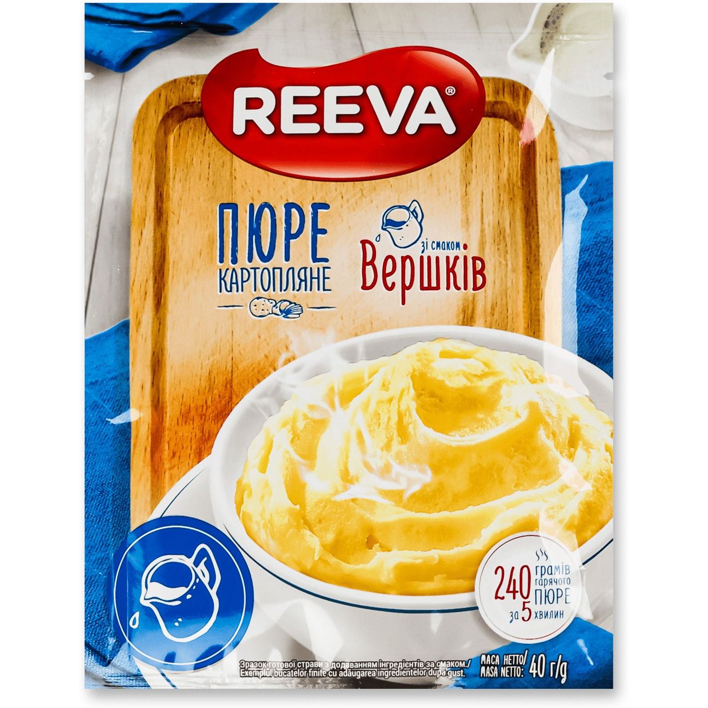 Пюре быстрого приготовления Reeva картофельное со вкусом сливок 40 г (930311) - фото 1