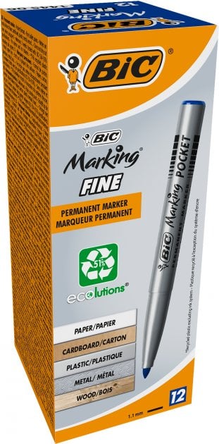 Маркер перманентный BIC Marking Fine Eco, 1,1 мм, синий, 12 шт. (8209012) - фото 1