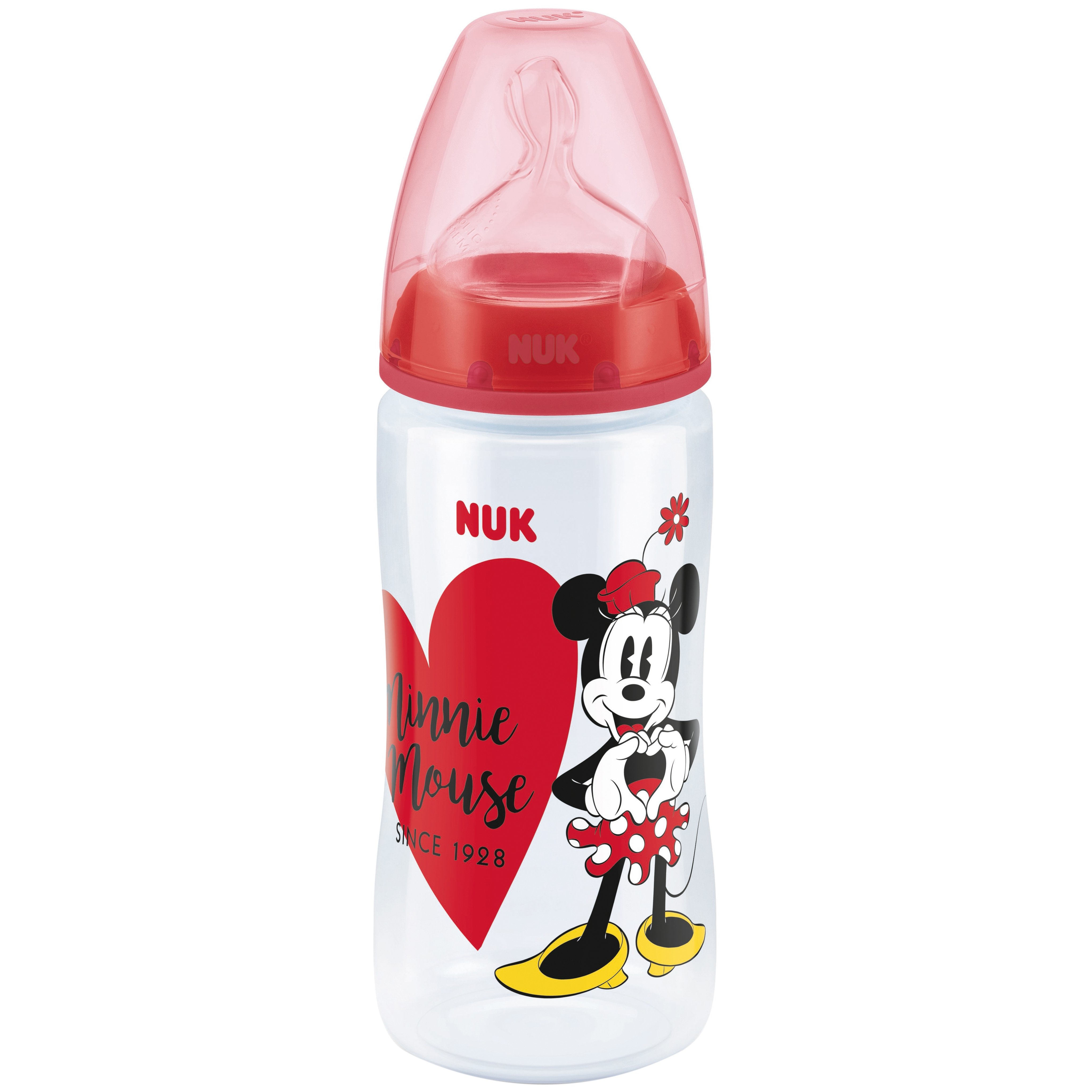 Бутылочка Nuk Микки Маус FC, с широким горлышком, с силиконовой соской, 6-18 мес., 300 мл, красный (3952948) - фото 1