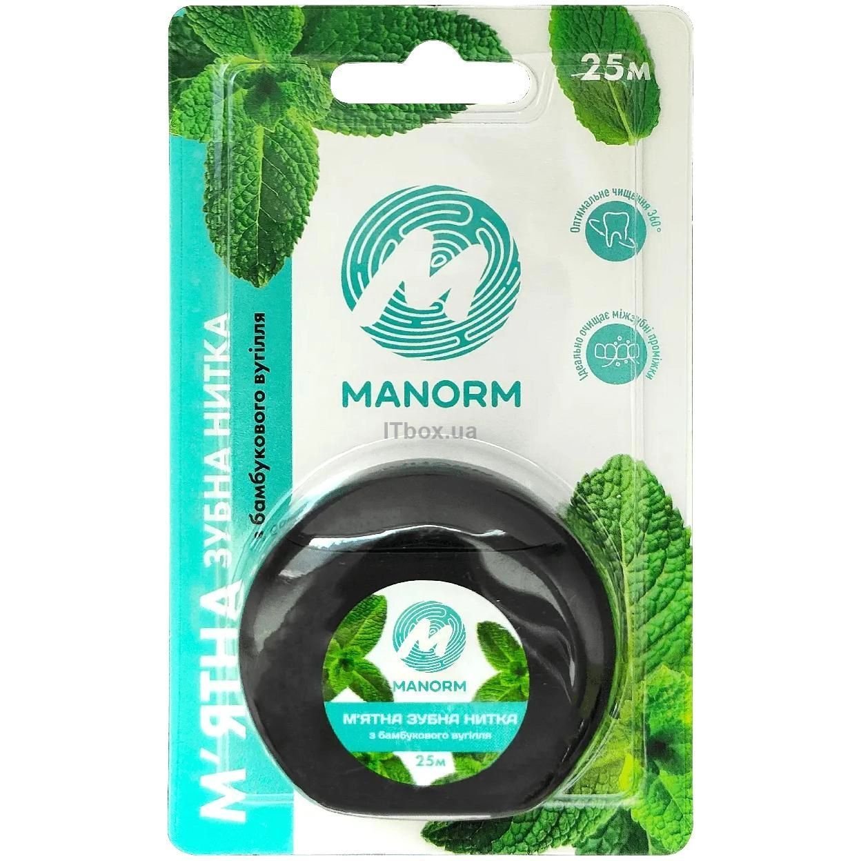 Зубная нить Manorm мятная с бамбуковым углем 25м - фото 1