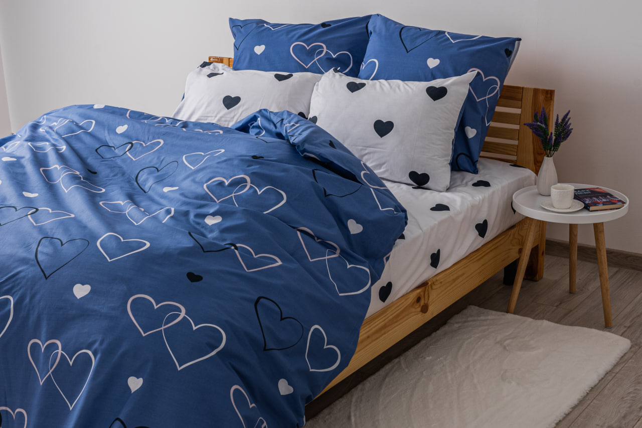 Комплект постельного белья ТЕП Happy Sleep Navy Blue Love 31 двуспальный синий с белым (2-03795_24829) - фото 4