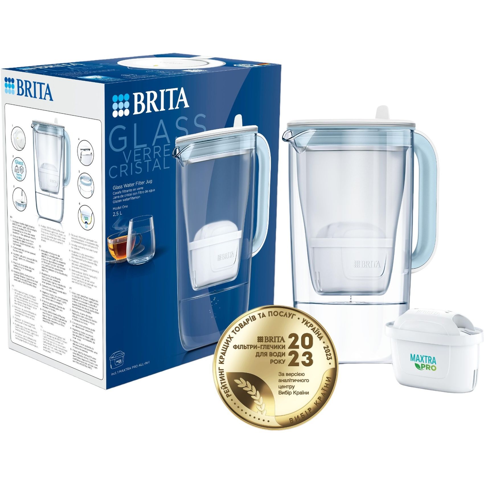 Фильтр-кувшин Brita Glass LED MXpro синий 2.5 л (1050452) - фото 3