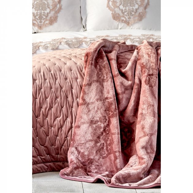 Набір постільна білизна з покривалом та пледом Karaca Home Chester pudra 2020-1, євро, рожевий, 10 предметів (svt-2000022238540) - фото 4