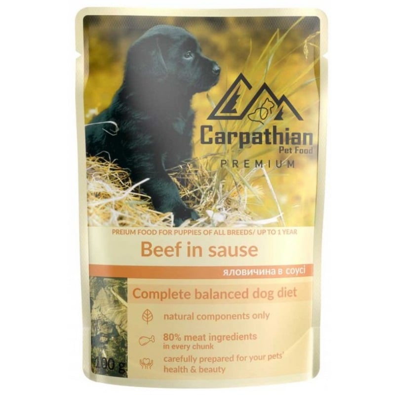 Вологий корм для цуценят Carpathian Pet Food у соусі з яловичиною, 100 г - фото 1