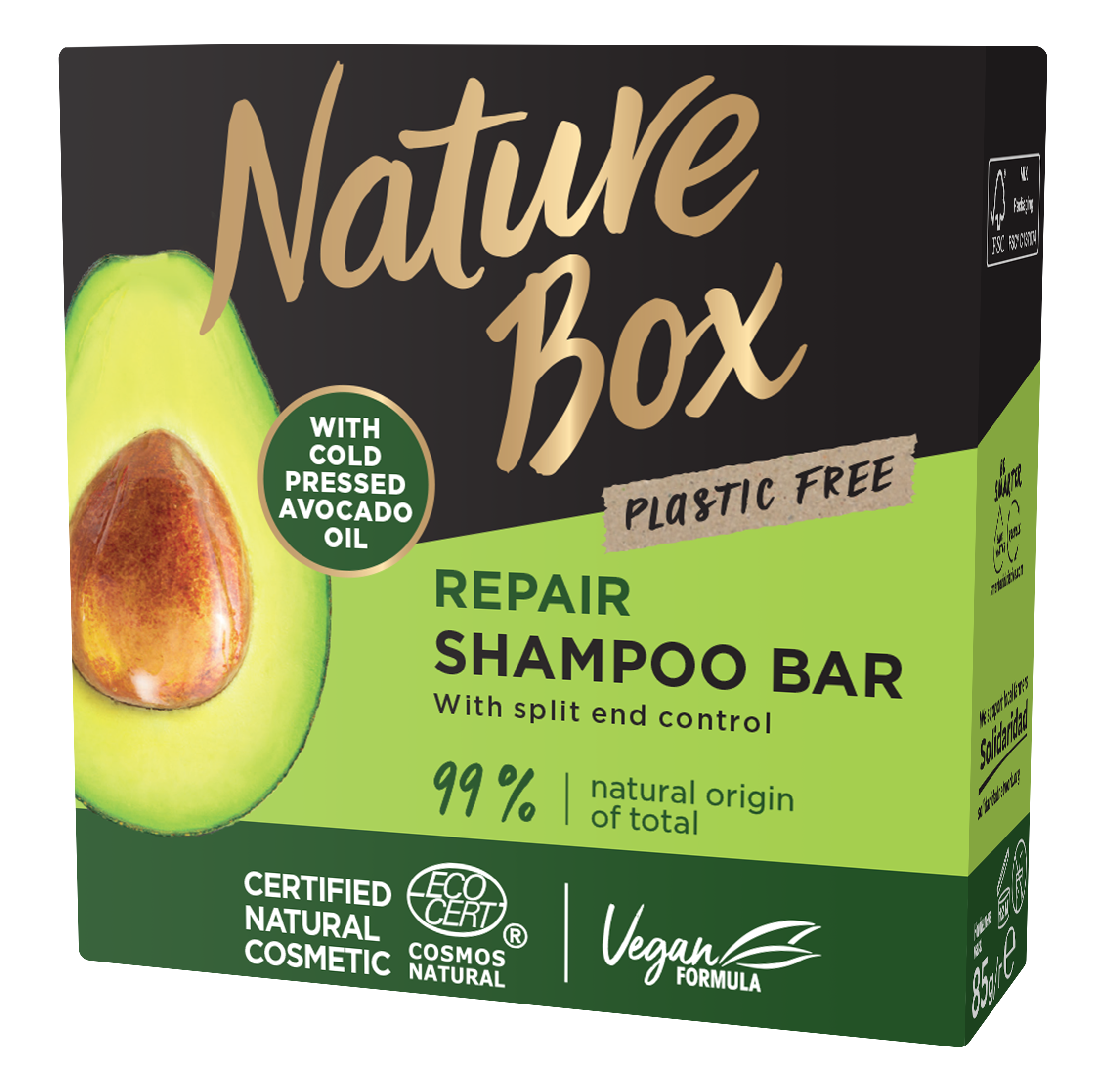 Твердий шампунь Nature Box для відновлення волосся, з олією авокадо холодного віджиму, 85 г - фото 1