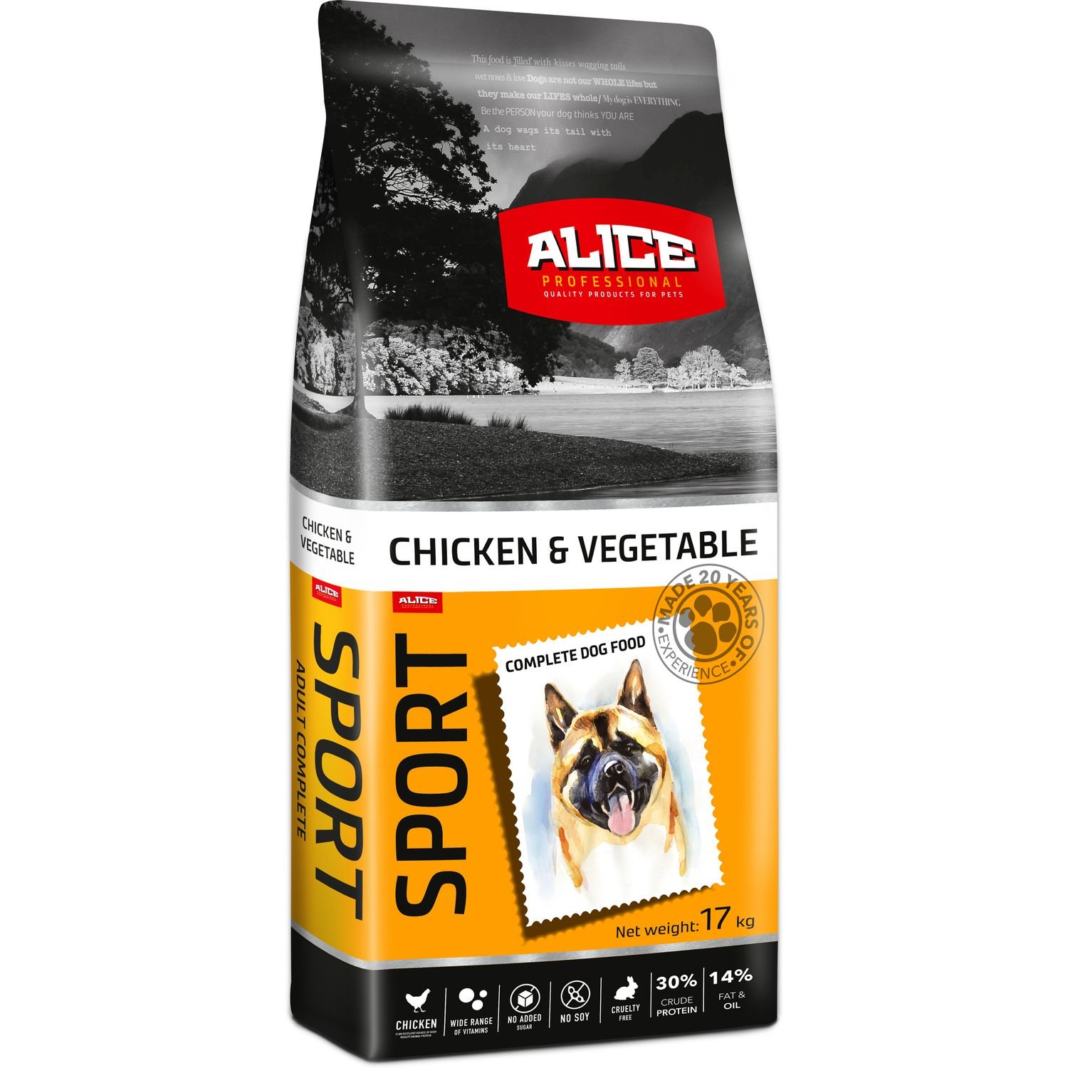 Сухий корм для собак Alice Sport, преміальний, курка з овочами, 17 кг - фото 1