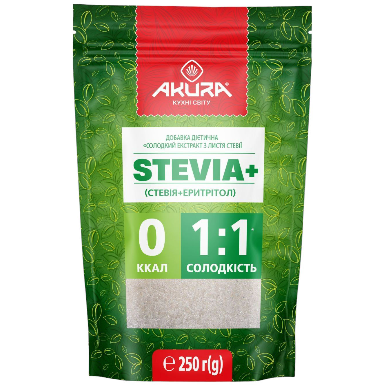 Диетическая добавка Akura Сладкий экстракт из листьев стевии Stevia+ 250 г - фото 1