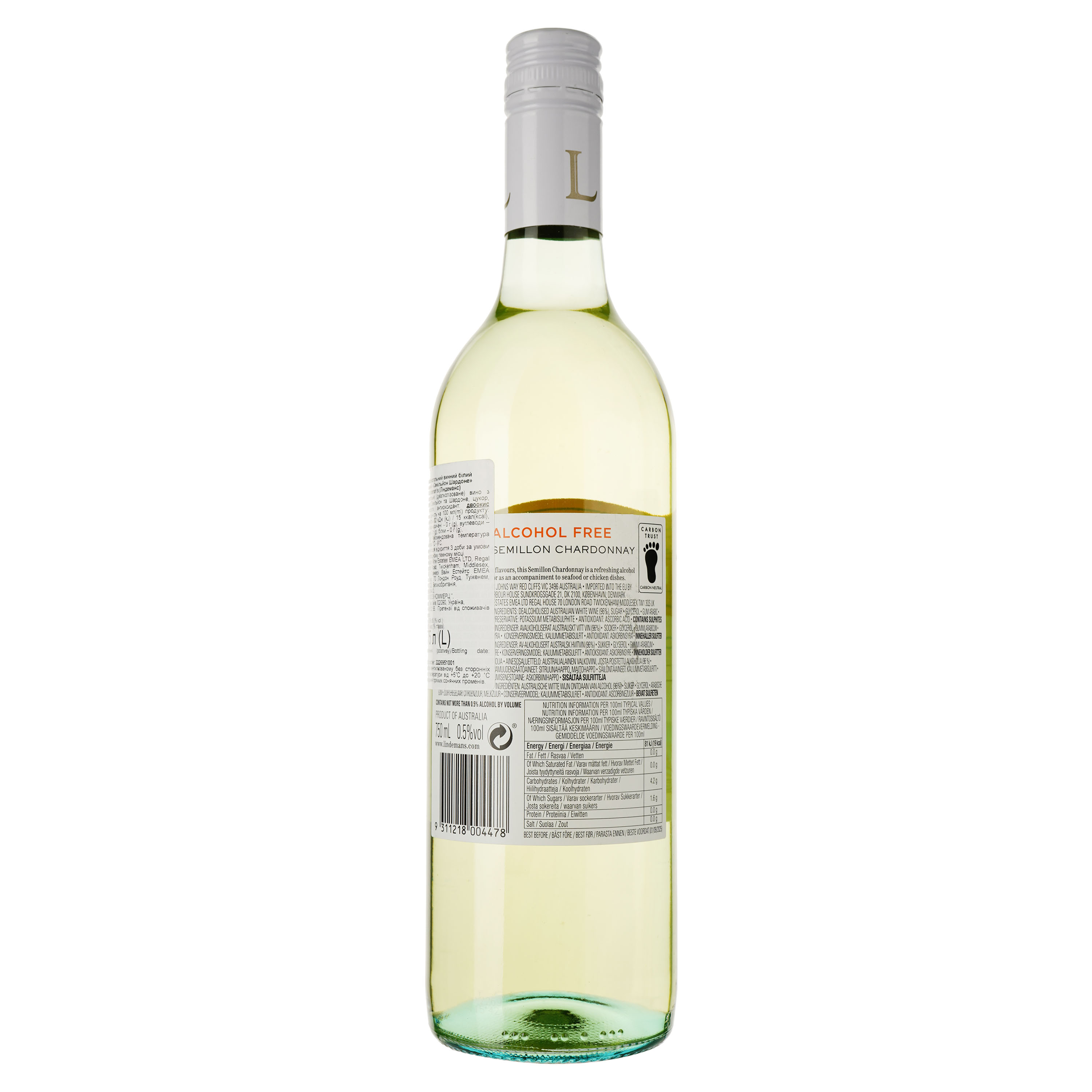 Вино Lindeman's Semillon-Chardonnay, безалкогольное, белое, полусладкое, 0,75 л - фото 2