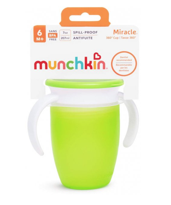 Чашка-непроливайка Munchkin Miracle 360 с ручками и крышкой, 207 мл, салатовый (051856) - фото 4
