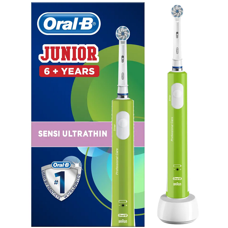 Електрична зубна щітка Oral-B Junior Sensi Ultrathin D16.513.1 м'яка зелена - фото 1