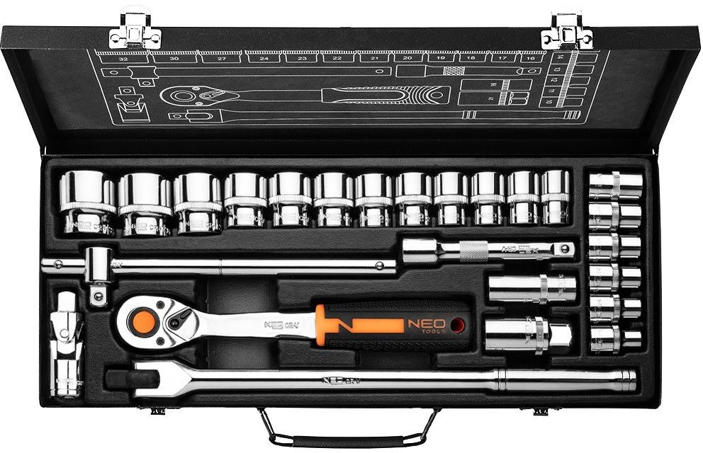 Набор инструментов Neo Tools 1/2", CrV, металевий кейс 25 шт. (10-036) - фото 3
