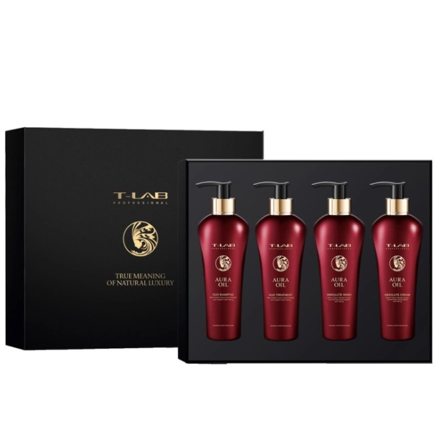 Сет T-LAB Professional Aura Oil Inspired & Blooming You Luxury Gift: шампунь 300 мл + кондиціонер 300 мл + шампунь-гель 300 мл + крем 300 мл - фото 1
