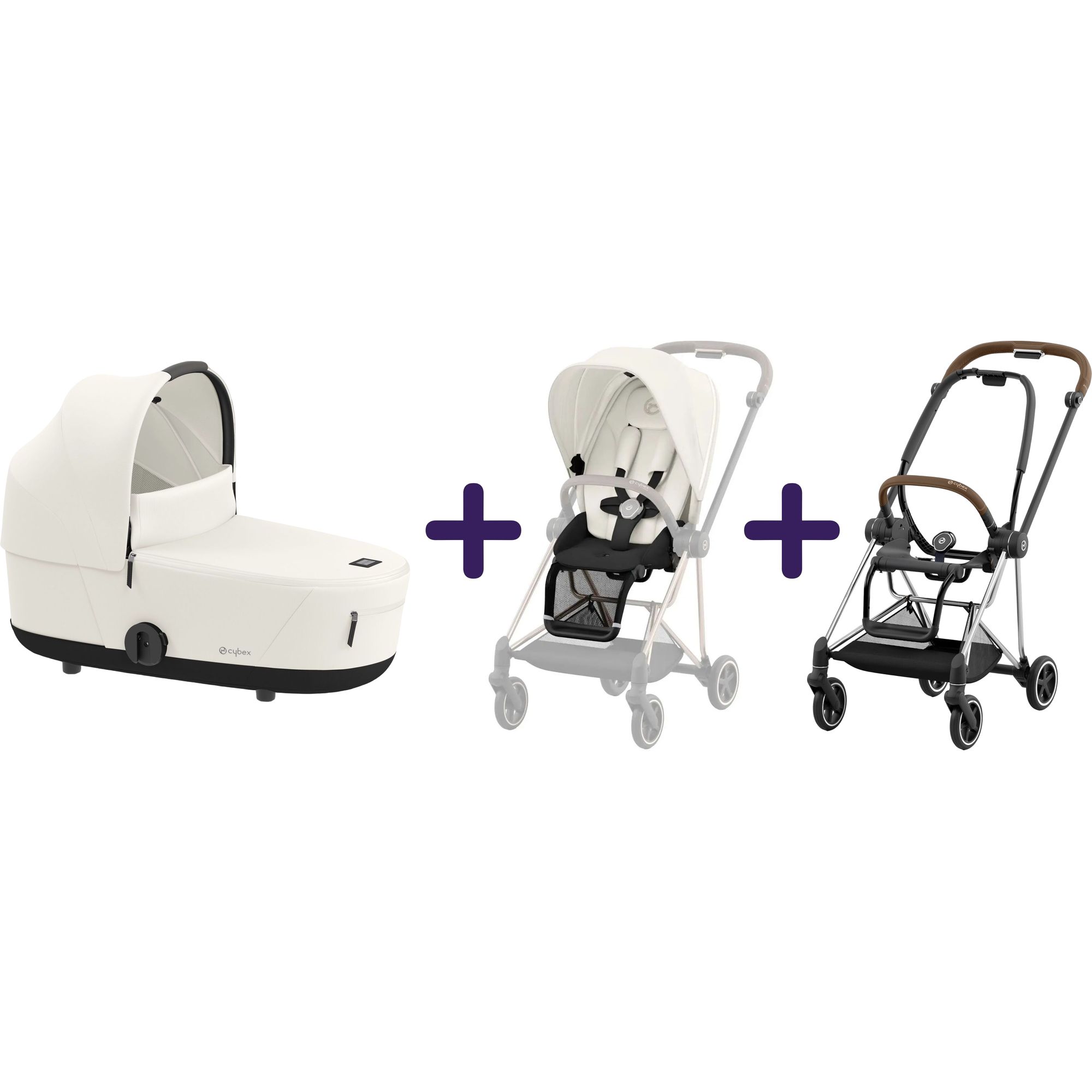 Люлька Cybex Mios Lux Off White + Текстиль для прогулочного блока Cybex Mios Off White + Шасси для коляски Cybex Mios LS RBA Chrome Brown - фото 1