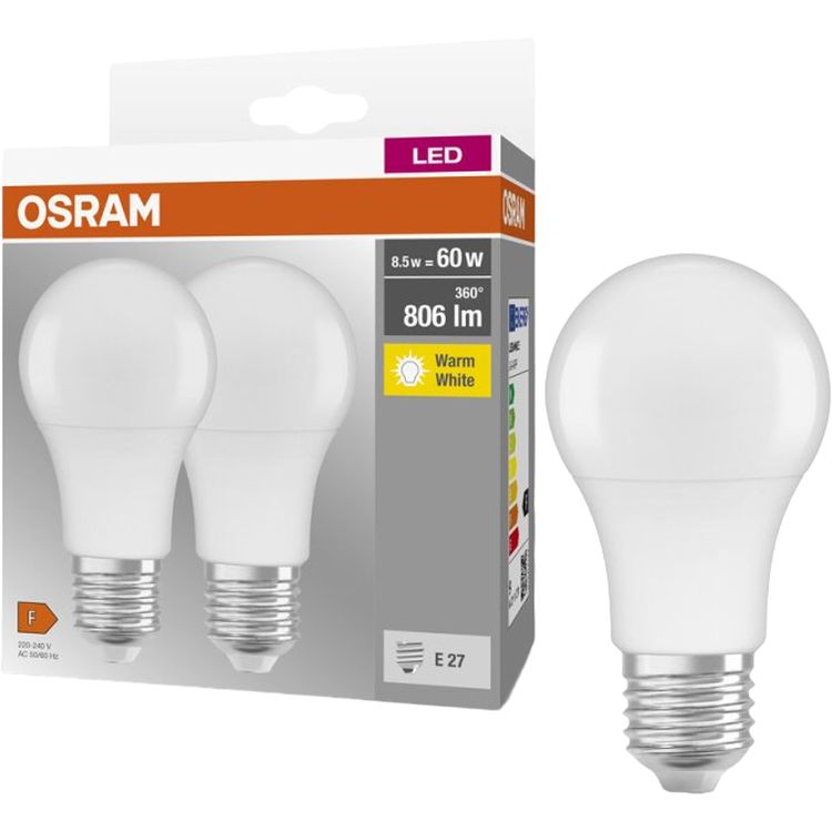 Світлодіодна лампа Osram LED E27 8.5W 2700К 2 шт. (4058075152656) - фото 1