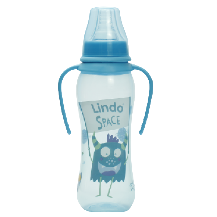 Пляшечка для годування Lindo, вигнута з ручками, 250 мл, блакитний (Li 135 гол) - фото 1