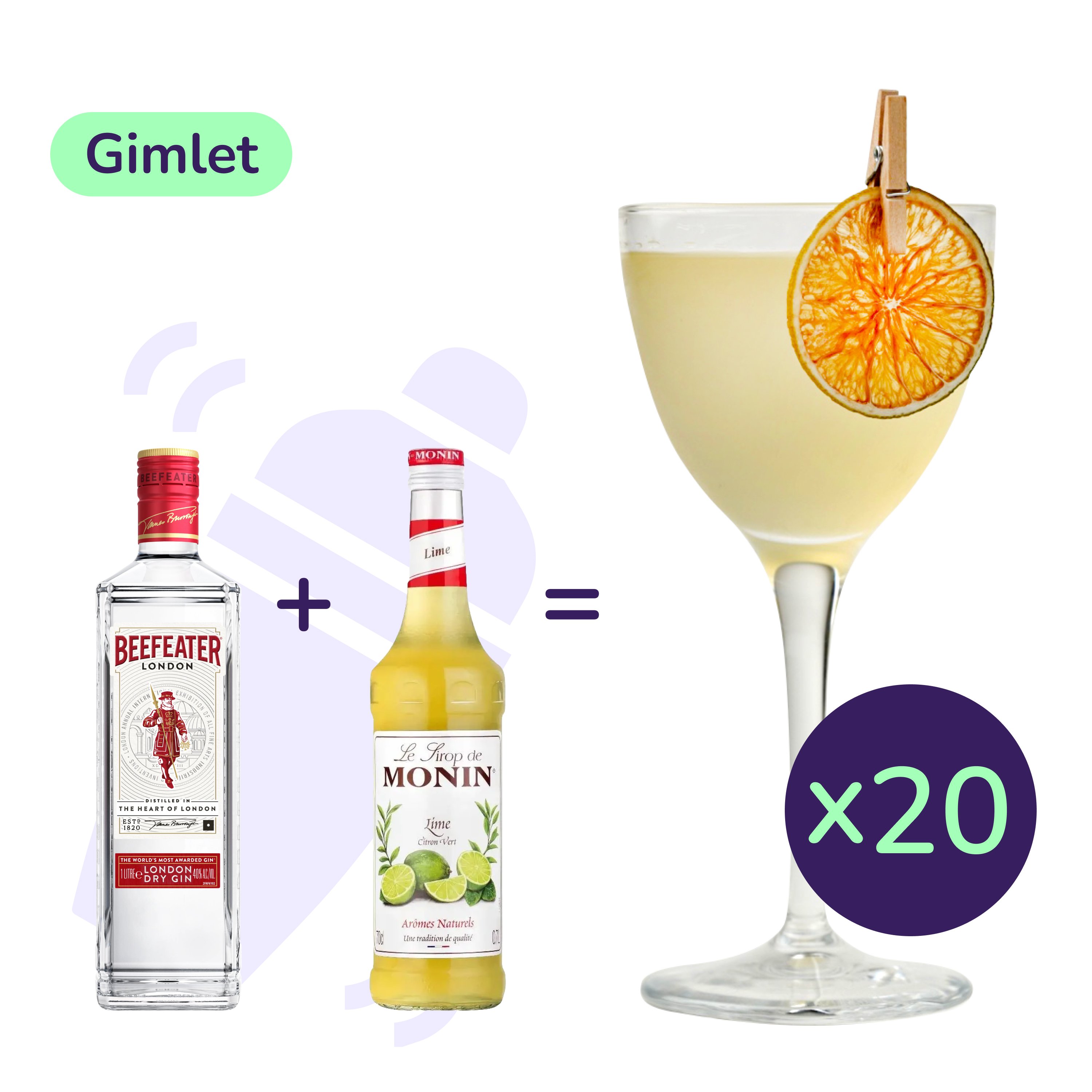 Коктейль Gimlet (набір інгредієнтів) х20 на основі Beefeater - фото 1