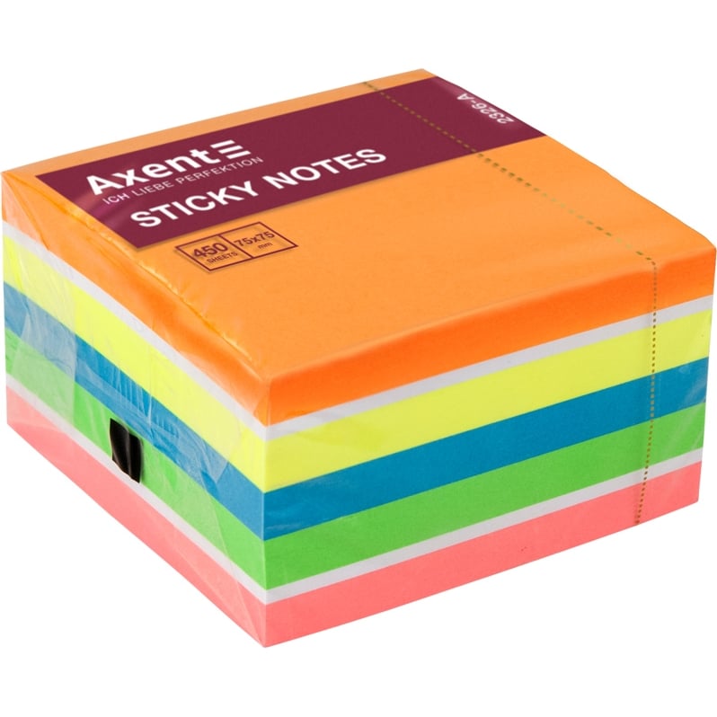 Блок бумаги с клейким слоем Axent, 75x75 мм 450 листов неоновые цвета (2326-53-A) - фото 2
