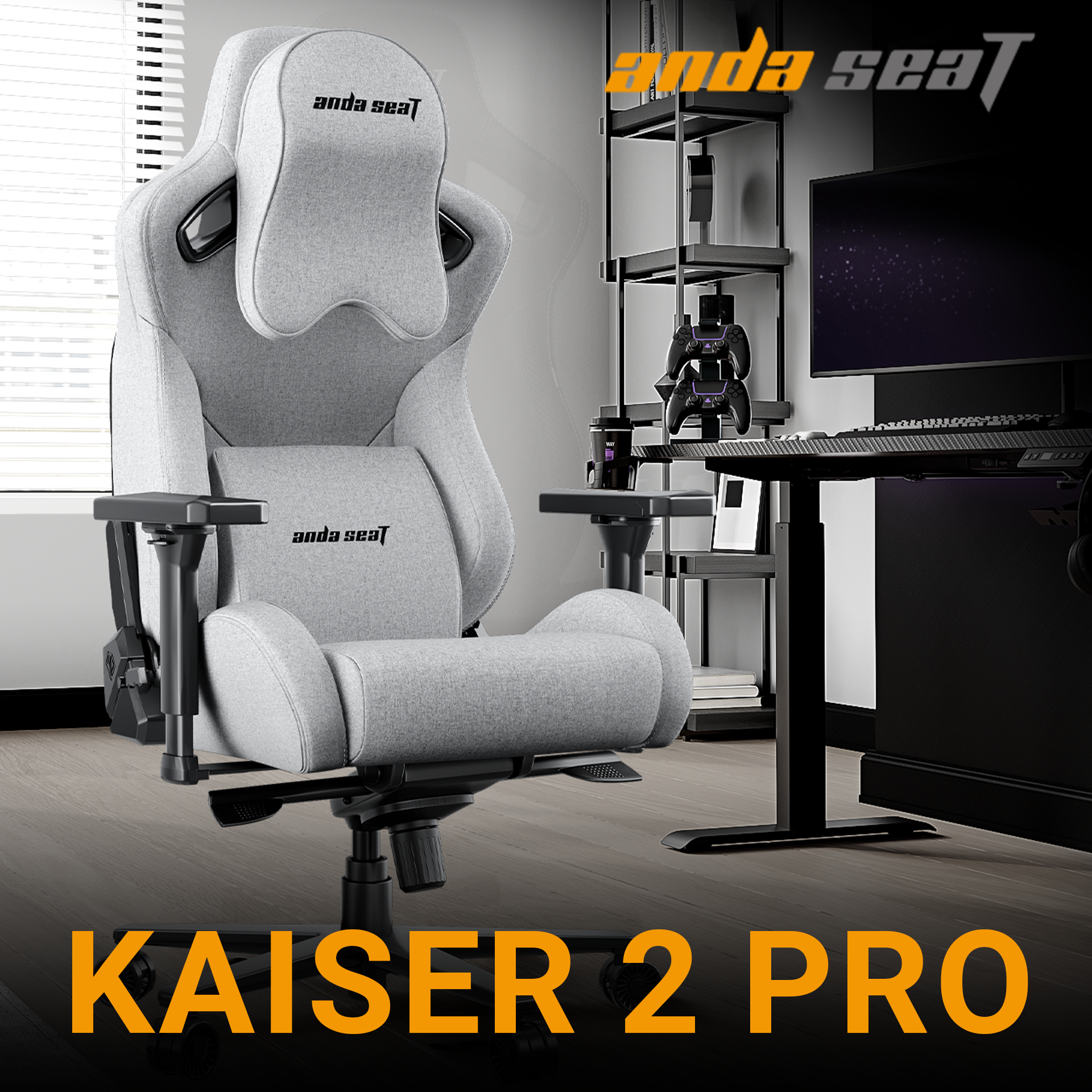 Кресло игровое Anda Seat Kaiser 2 Pro Size XL Gray Linen Fabric (AD12YXL-17-GF-G01) - фото 5