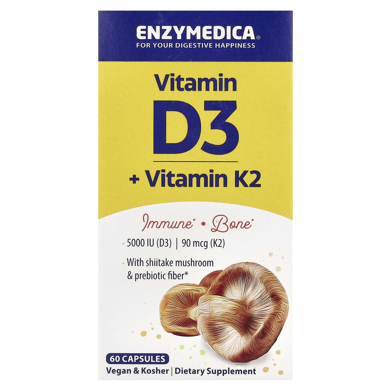 Витамин D3+ Витамин K2 Enzymedica Vitamin D3+ Vitamin K2 60 капсул - фото 2