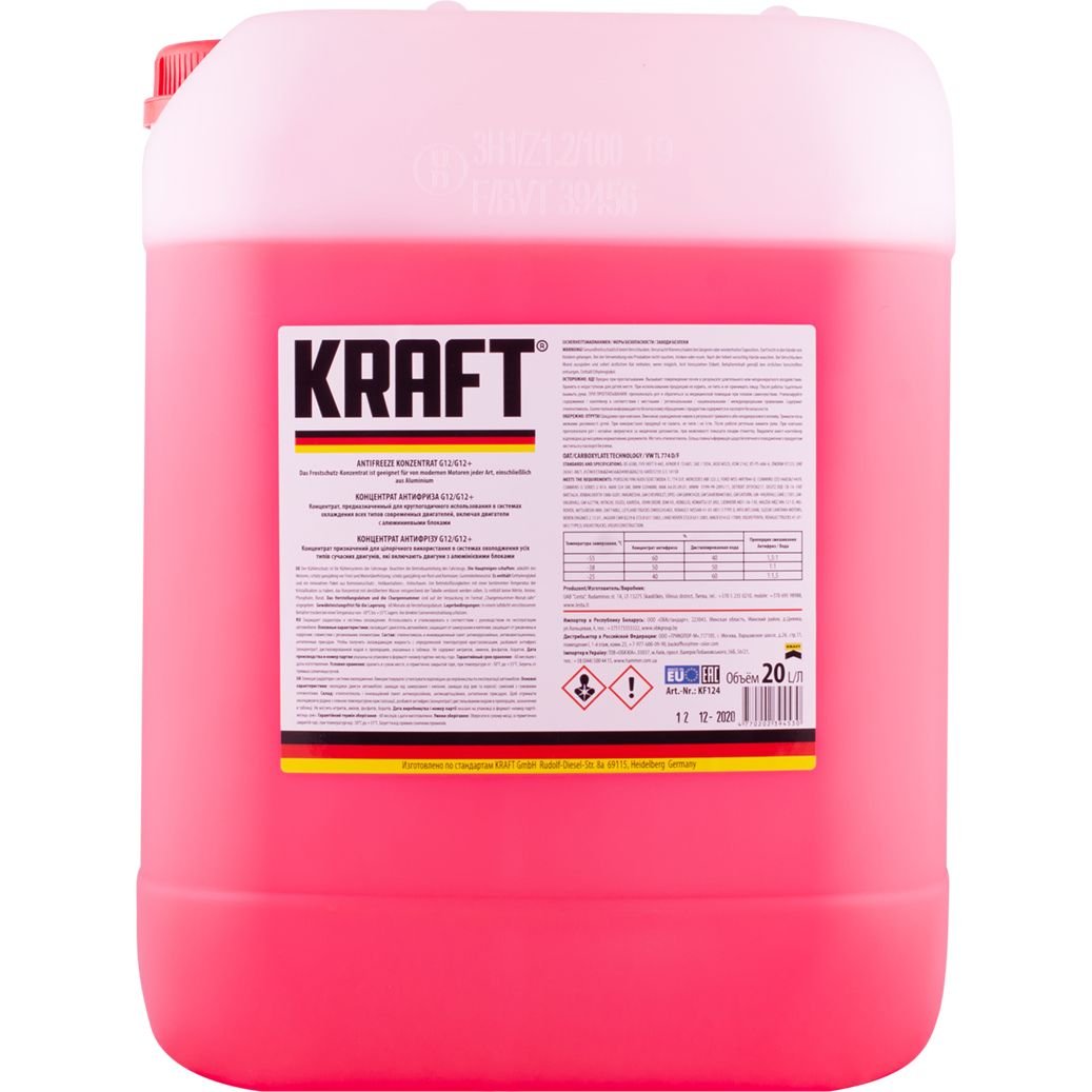 Охлаждающая жидкость Kraft G12/G12+ Red концентрат 20 л - фото 1