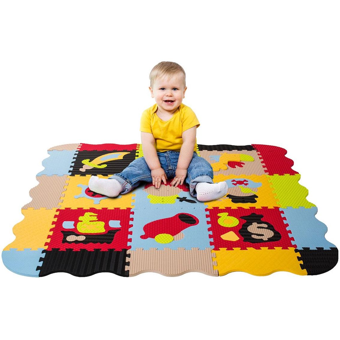 Дитячий розвиваючий ігровий килимок-пазл Baby Great Пригоди піратів, з бортиком, 122х122 см (GB-M1503E) - фото 2
