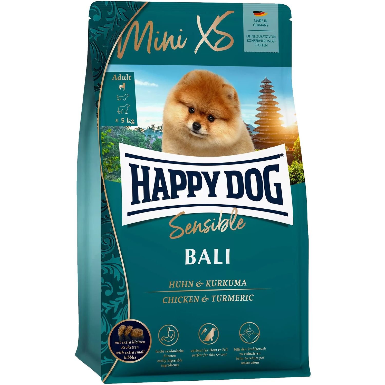 Сухий корм для собак дрібних порід Happy Dog Mini XS Bali, з куркою та куркумою, 300г - фото 1