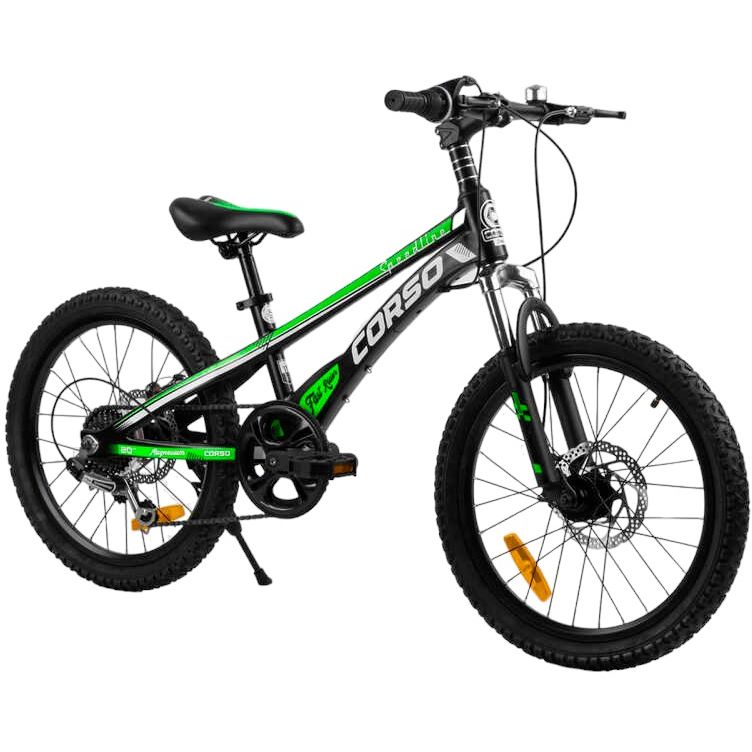 Детский спортивный велосипед Corso 20 дюймов черно-зеленый 255958 - фото 1