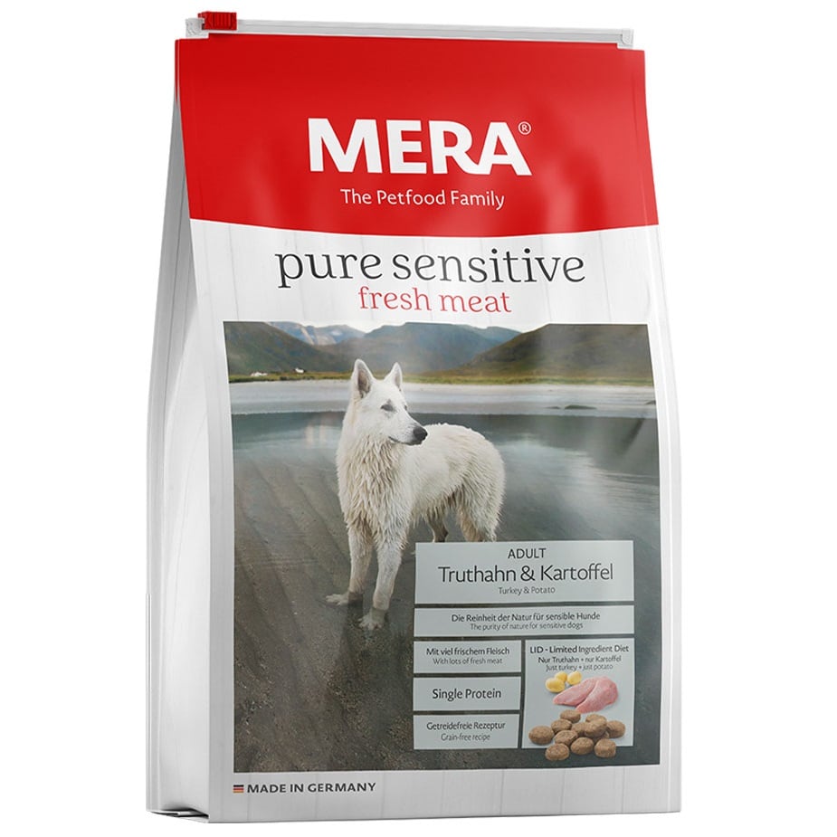 Сухой корм для взрослых активных собак с чувствительным пищеварением Mera Pure Sensitive Fresh Meat, со свежим мясом индейки и картошкой, 1 кг (057181-7126) - фото 1