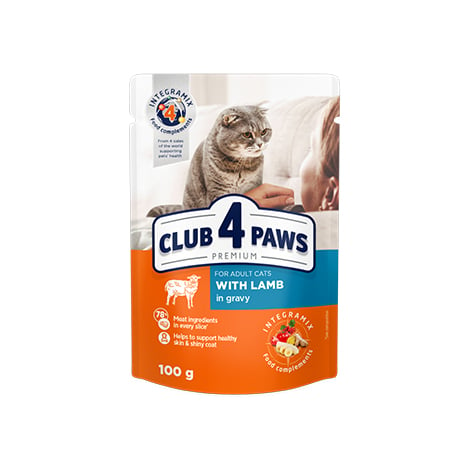Вологий корм для котів Club 4 Paws Premium ягня в соусі, 100 г - фото 1